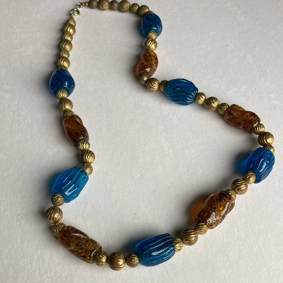 Cadoro Chunky Glass Bead Gold Tone Long Necklace - Picture 2 of 11